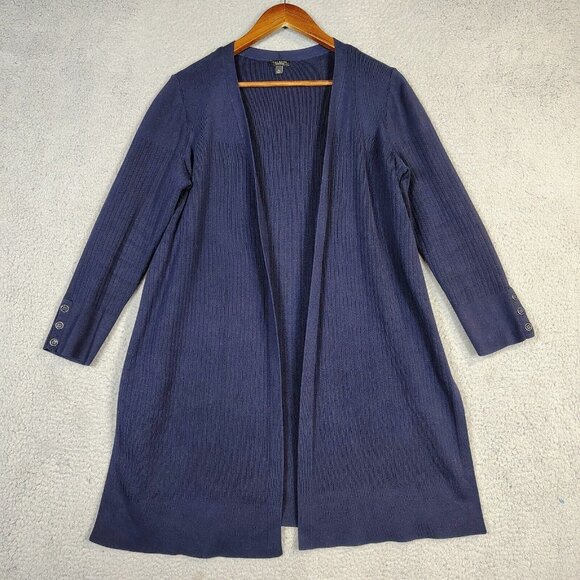 Talbots Sweaters - Talbots Cardigan Women X Petites Navy Blue Knit Open Front Duster Sweater Preppy